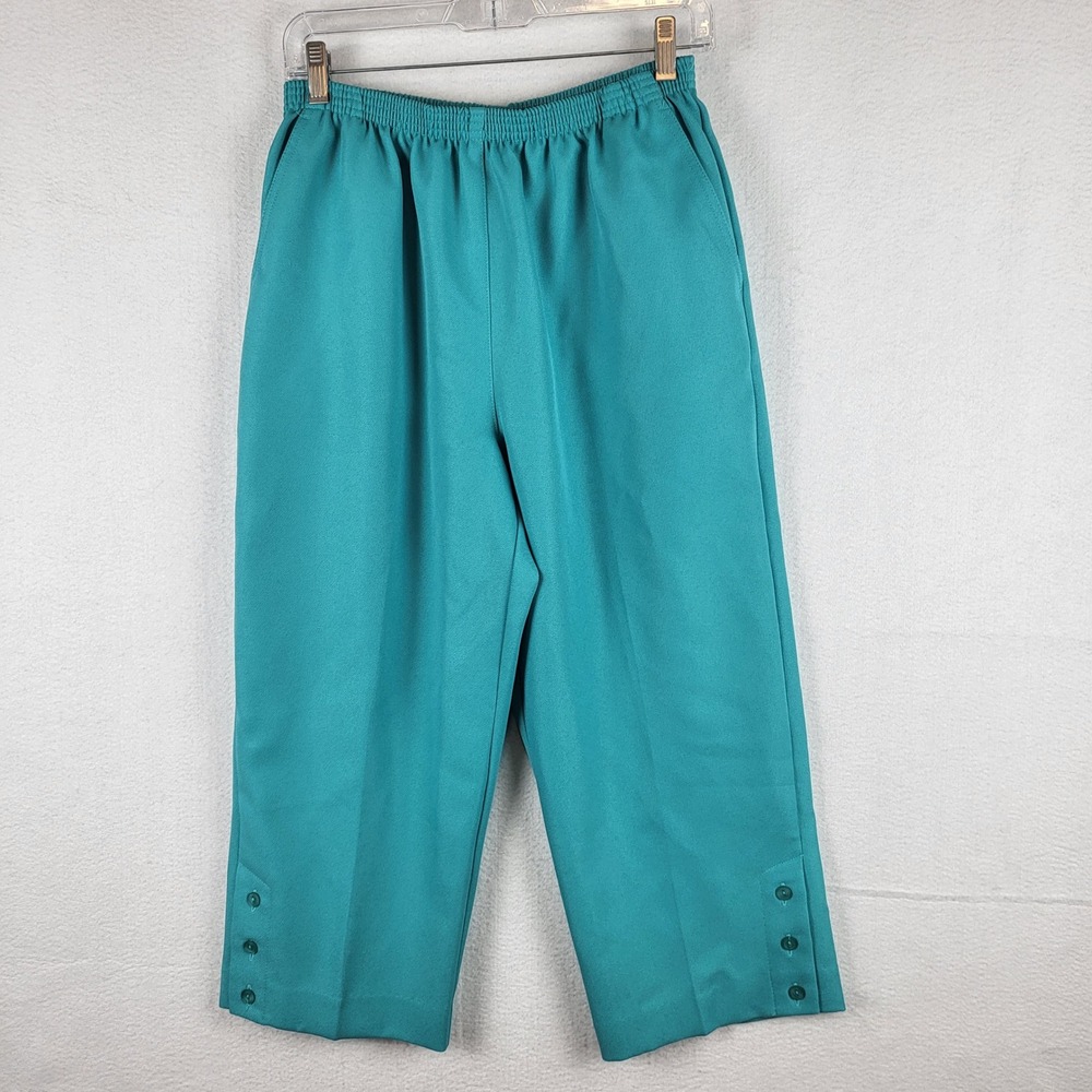Alfred Dunner Women Teal Blue Capri‎ Pants Size 12 Elastic Waist